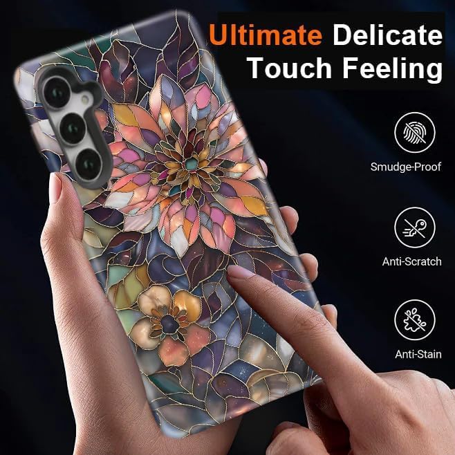 Compatible for Samsung Galaxy A36 5G Case, Dual Layer Heavy Duty 2 in 1 Shockproof Protective Phone Case,Blooming Purple Flower