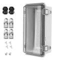 LeMotech Electrical Box, IP67 Waterproof Hinged Clear Cover Stainless Steel Latch Junction Box, ABS Plastic Electrical Enclosure with Mounting Plate,Wall Brackets, Cable Glands,8.2"x4.2"x2.9",Grey