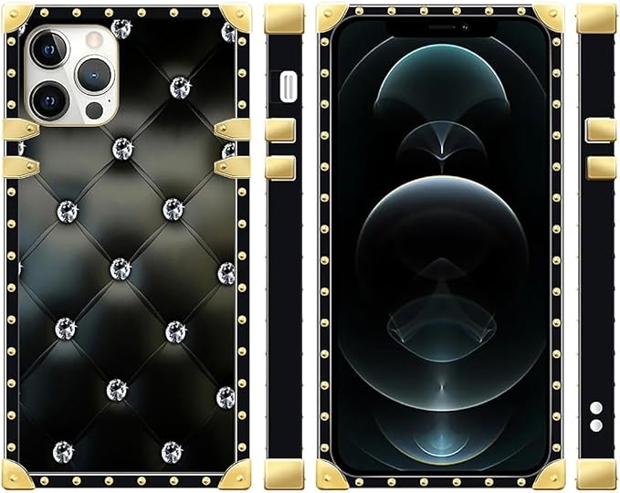 Compatible with iPhone 12 Pro Max Case, Shiny Black Sofa Crystal Luxury Golden Decoration for Girl Women Soft TPU Shockproof Protective Hard PC Back for iPhone 12 Pro Max