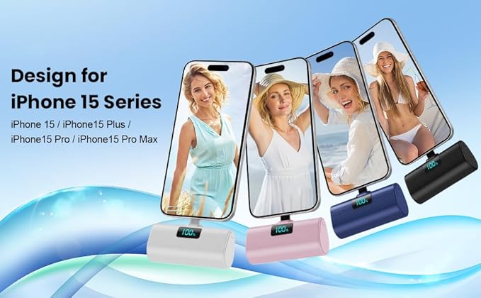 [2-Pack]Portable Charger for iPhone 17/16/15 Series,5200mAh PD USB C Power Bank Built-in USB-C Connector,Travel Battery Pack Compatible with iPhone 17/17 Pro Max/16/15 Series,Galaxy,Android-Black+Blue