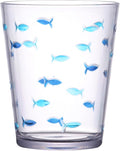 KLIFA- CHARLESTON- 16.5 oz, Set of 6, Acrylic Fishing Tumbler, School of Fish Drinking Glasses, BPA-Free, Stackable Plastic Drinkware, Dishwasher Safe Cups, Dark and Light Blue Printing