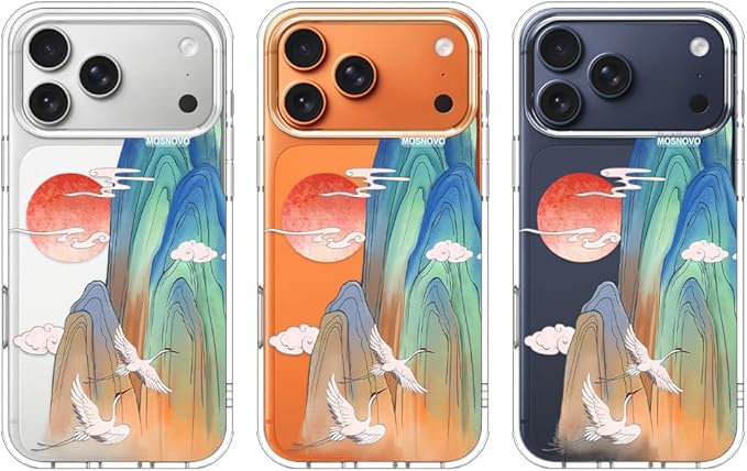 MOSNOVO for iPhone 17 Pro Max Case, Shockproof Military-Grade Protection 6.6ft Drop Tested, Camera Control, Clear Phone Case for iPhone 17 Pro Max, Celestial Cranes Design