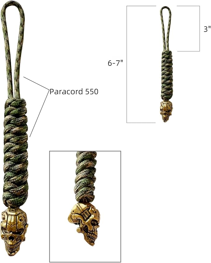 Handmade Lanyards with Brass Beads – Paracord 550 Survival Gear Leash for knives, Outdoor, and EDC Tools