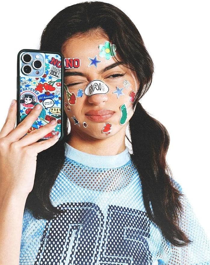 Wildflower Cases - Compatible with iPhone 13 Pro | Protective Black Bumper, 6.5ft Drop Test Certified, Women Owned Small Business | Blue, Cartoon, Red, Stickers, Stars | Collab - Nailea