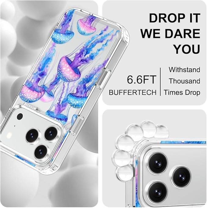 MOSNOVO for iPhone 17 Pro Case, Shockproof Military-Grade Protection 6.6ft Drop Tested, Camera Control, Clear Phone Case for iPhone 17 Pro, Mystic Jellyfish Design