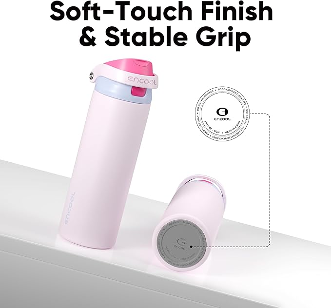 ENCOOL Leakproof Insulated Water Bottle with Straw Dual-Sip Water Bottle Bag-Safe Design for Work, Commute & Gym – Keeps Drinks Cold All Day, 32 oz, Lilac Purple