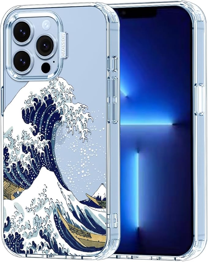 MOSNOVO Case for iPhone 13 Pro, [Buffertech 6.6ft Military-Grade Drop Protection] [Anti Peel Off Tech] Clear TPU Bumper Phone Case Cover Design - Great Wave