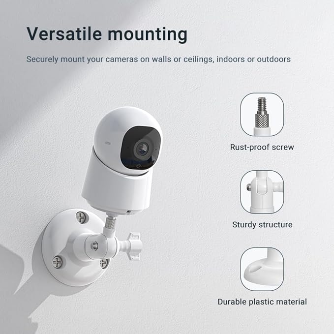 Holicfun 360° Adjustable Indoor/Outdoor Security Camera Wall Mount - Universal 1/4"-20 Thread Mounting Bracket for Ring, Blink, Eufy, Google Nest, Arlo, Wyze & More - White, 2-Pack