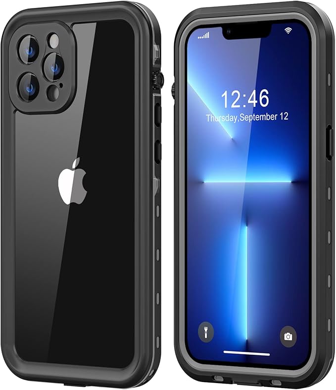 Protebox for iPhone 13 Pro Max Waterproof Case with Built-in Screen Protector, Shockproof Dustproof Full Body Protective IP68 Waterproof Phone Case for iPhone 13 Pro Max 6.7 inch (Black/Clear)