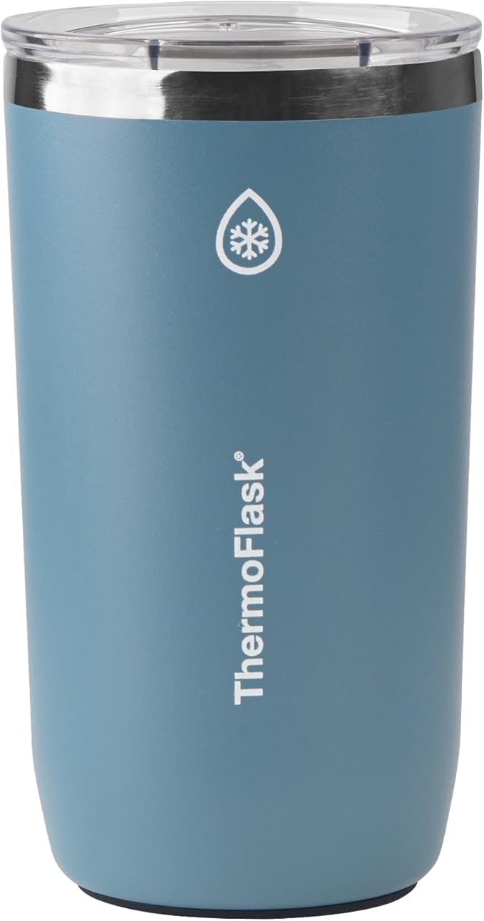 ThermoFlask Drinkware Beer Tumbler - Double-Wall Tumbler for Cold & Hot Drinks - Lightweight & Simple Drink Cup with Lid - Modern & Durable Drinking Cup - 16 oz, Dusty Blue