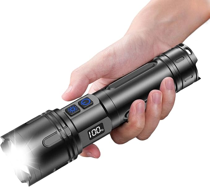 Relybo Rechargeable Flashlights High Lumens, LED Flashlight 100000 Lumens, Super Bright High Powered Flashlights, Long Rang 5000 FT, 2 Switch, Powerful Flashlights for Home Emergency Camping