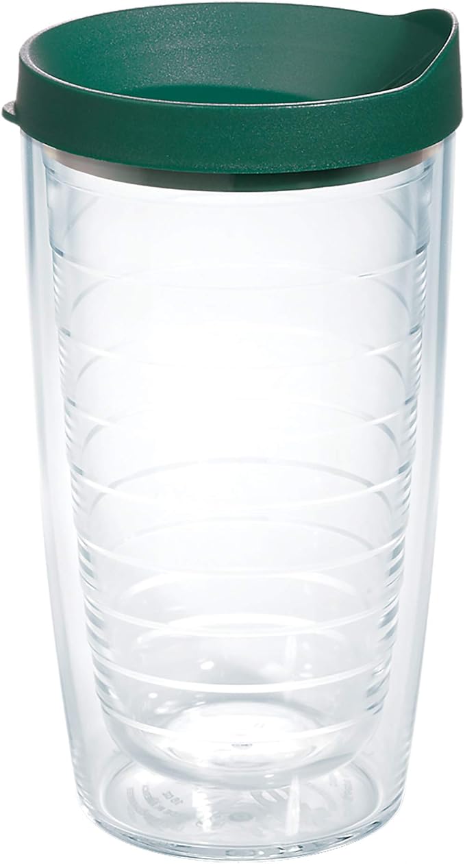 Tervis Clear & Colorful Lidded Made in USA Double Walled Insulated Tumbler Travel Cup Keeps Drinks Cold & Hot, 16oz, Hunter Green Lid