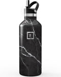 IRON °FLASK Camping & Hiking Hydration Flask with Straw, Narrow Mouth Insulated Stainless Steel Sports Water Bottle - Black Marquina 32 oz - Straw (1 Lid)