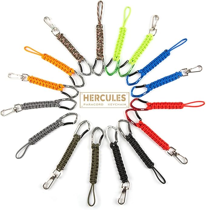 HERCULES Paracord Keychain Set – 2 Pack Lanyard Rope with Aluminum Clip, Durable Paracord Wrist Strap for Outdoor Activities, Gray