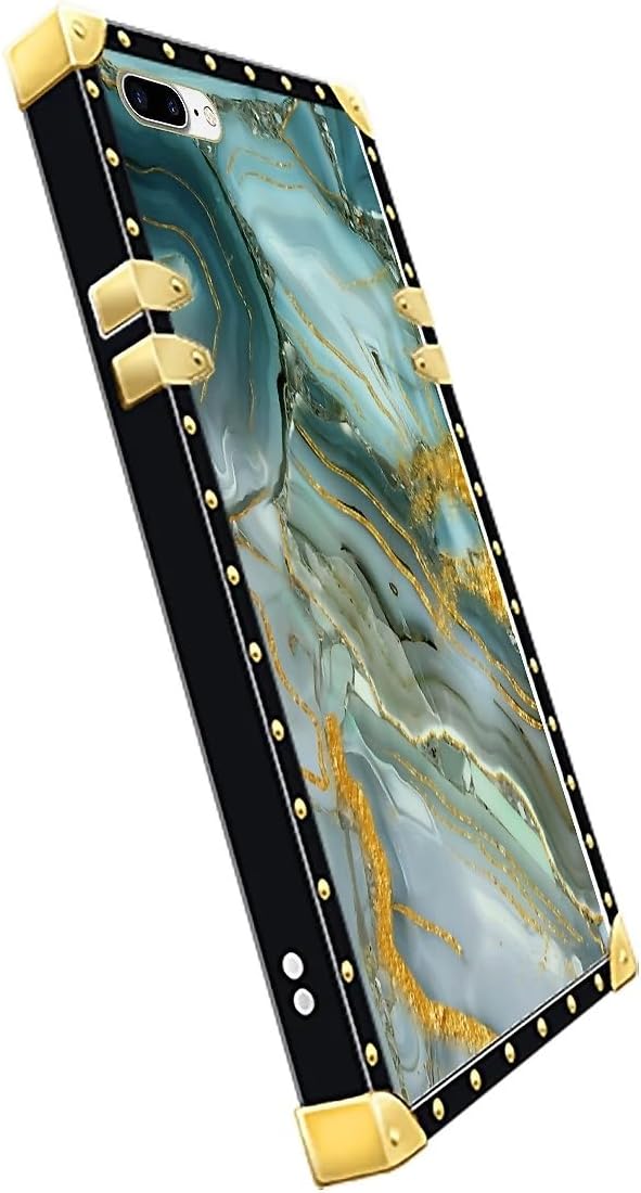 Compatible with iPhone 8 Plus 7 Plus Case, Golden Texture Marble Veining Luxury Golden Decoration for Girl Women Soft TPU Shockproof Protective Hard PC Back for iPhone 8 Plus 7 Plus