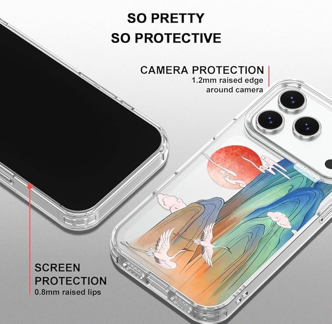 MOSNOVO for iPhone 17 Pro Case, Shockproof Military-Grade Protection 6.6ft Drop Tested, Camera Control, Clear Phone Case for iPhone 17 Pro, Celestial Cranes Design