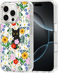 MOSNOVO Case for iPhone 16 Pro, [Buffertech 6.6ft Military-Grade Drop Protection] [Anti Peel Off Tech] Clear TPU Bumper Phone Case Cover Design - Black Cat in Garden