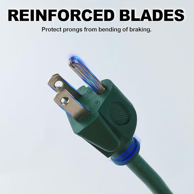 EP 6 Ft Outdoor Extension Cord with 3 Electrical Power Outlets - 16/3 SJTW Green Cable with 3 Prong Grounded Plug for Safety Great for Christmas Lights, Garden and Major Appliances