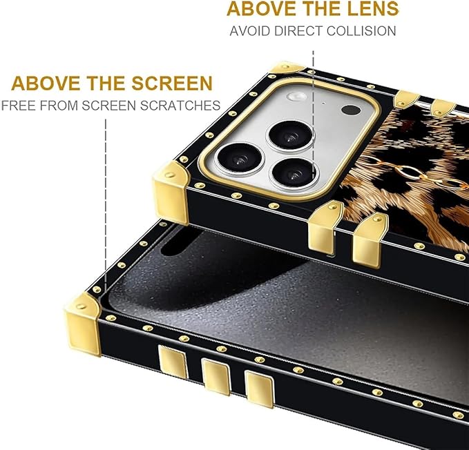 for iPhone 17 Pro Max Case Luxury Golden Decoration for Girl Women Soft TPU Shockproof Protective Hard PC Back for iPhone 17 Pro Max Crazy Pattern Seamless Gold Chain Leopard