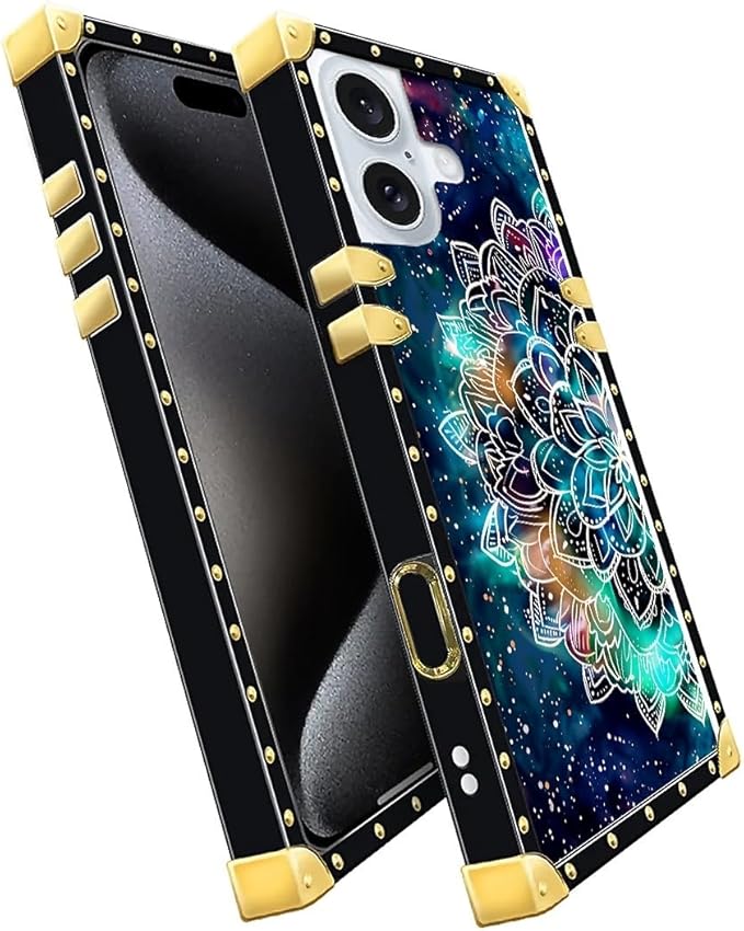 Compatible with iPhone 16 Case, Starry Sky Colourful Mandala Luxury Golden Decoration for Girl Women Soft TPU Shockproof Protective Hard PC Back