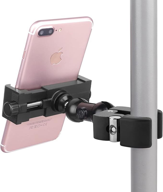 iTODOS Cell Phone Holder Mount Clip for Golf Cart,Wheelchair Walker,Stroller,Spin Bike, Table, Clamp Fits iPhone,Galaxy, Nexus,Most Phones and GPS up to 4" Wide,Aluminum Alloy Material