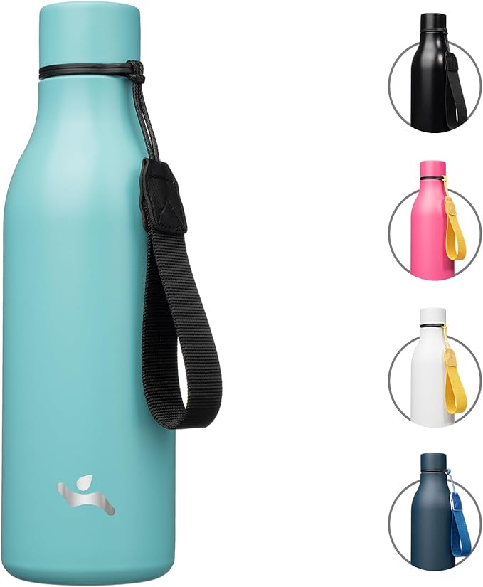 Konokyo Insulated Water Bottle with Strap,18 oz Double Wall Stainless Steel Vacuum Bottles Metal Water Flask,Turquoise