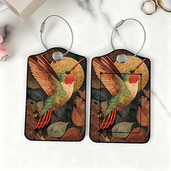 2Pcs Vintage Hummingbird Luggage Tags for Suitcases, 2.83x4.53 Artistic Travel ID Labels with Privacy Cover, Aesthetic Nature Bag Tags for Backpacks, Mothers Day Gift Ideas, Set of 2