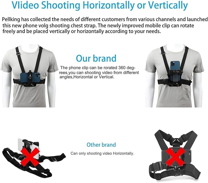 PellKing Mobile Phone Chest Mount Harness Strap Holder Cell Phone Clip Action Camera POV for Samsung iPhone Plus etc