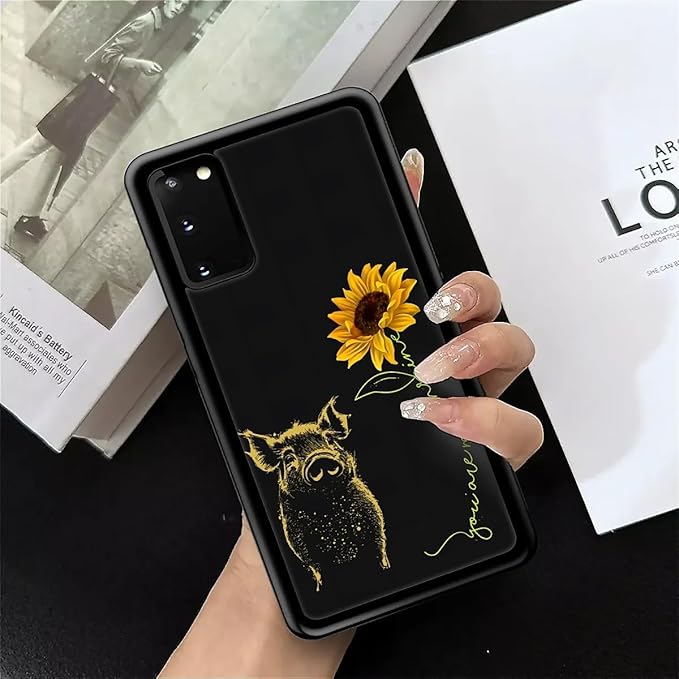 for Samsung Galaxy S20 Case, Pig Sunflower Yellow Sunshine Pattern Graphic Design Girl Boy Soft Silicone Hard Acrylic Shock Protection for Samsung Galaxy S20