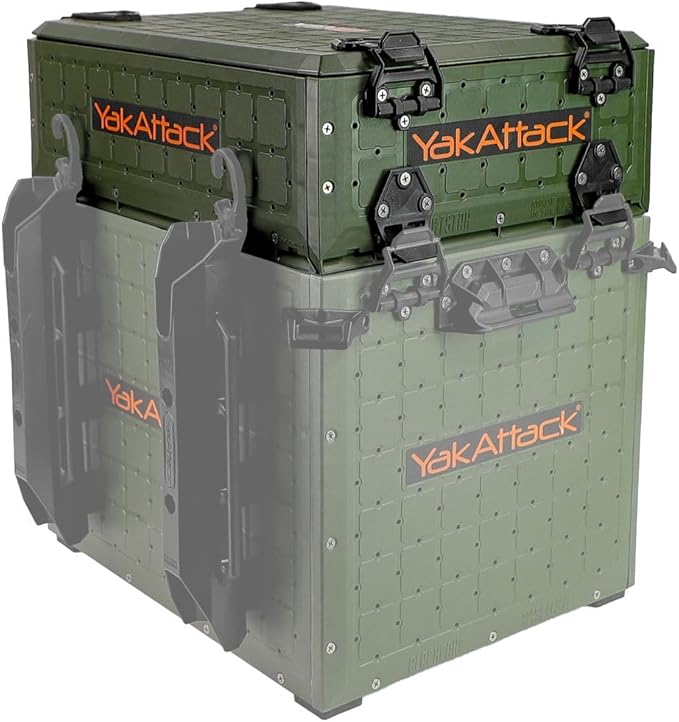 YakAttack ShortStak Upgrade Kit for BlackPak Pro - Ranger Green | 16" x 16" Kayak Crate System | Stackable Gear Storage Add-On with GridLoc Panels, Hinges, & Latches | Fishing Organization Accessory