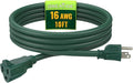 Indoor Outdoor Extension Cord 10 FT, 16/3 SJTW Weatherproof Green Electrical Cords, 13 AMP Heavy Duty 3 Prong Power Cable Great for Garden, Landscaping & Holiday Decorations