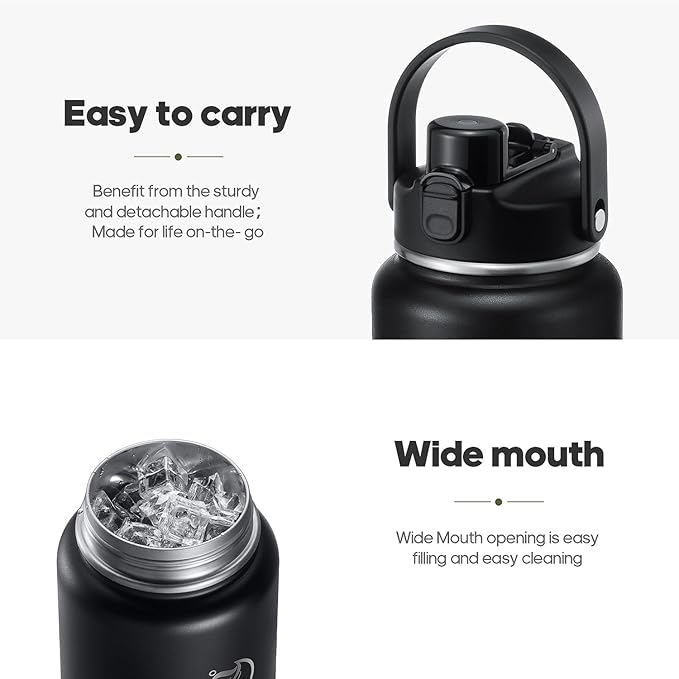 64oz Half Gallon Insulated Water Bottle with 2-in-1 Lid (Chug & Straw), Double Walled Vacuum Stainless Steel Water Bottles, Wide Mouth Leakproof Insulated Jug with Straw