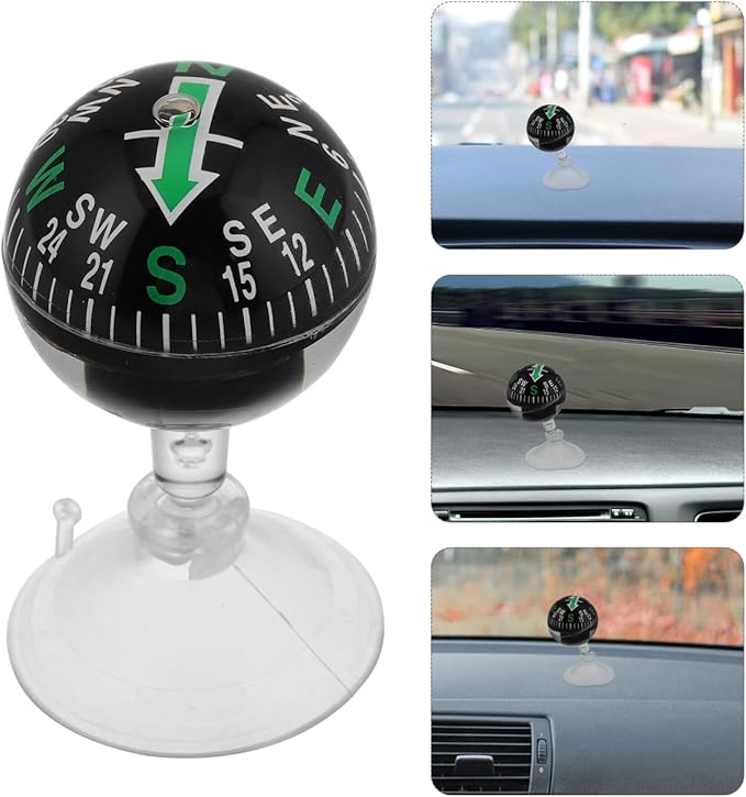Amosfun Car Dashboard Compass with Suction Cup Portable High Precision Navigation Compass for Automotive and Boat Use Ideal for Travel and Outdoor Activities Compact 2.83X1.49X1.49 Inch