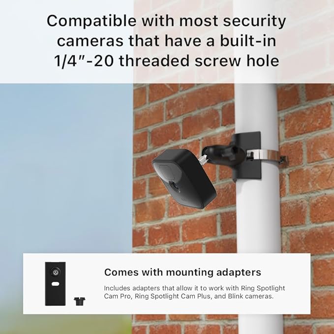Holicfun No-Drill Outdoor Security Camera Pole Mount, Universally Compatible with Ring, Blink, Eufy, Wyze, Arlo, Google Nest, Simplisafe Cameras, and More - Black