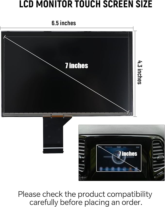 7" Uconnect Screen Replacement LCD Display Digitizer for 2017 2018 2019 2020 Jeep Compass LCD Monitor Screen Radio Navigation Replace TDO-WXGA0700K00033-V2 TDO-WXGA0700K00057-V1