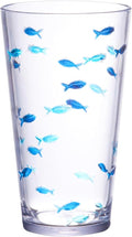 KLIFA- CHARLESTON- 19 oz, Set of 6, Acrylic Fishing Highball, School of Fish Drinking Glasses, BPA-Free, Stackable Plastic Drinkware, Dishwasher Safe Cups, Dark and Light Blue Printing