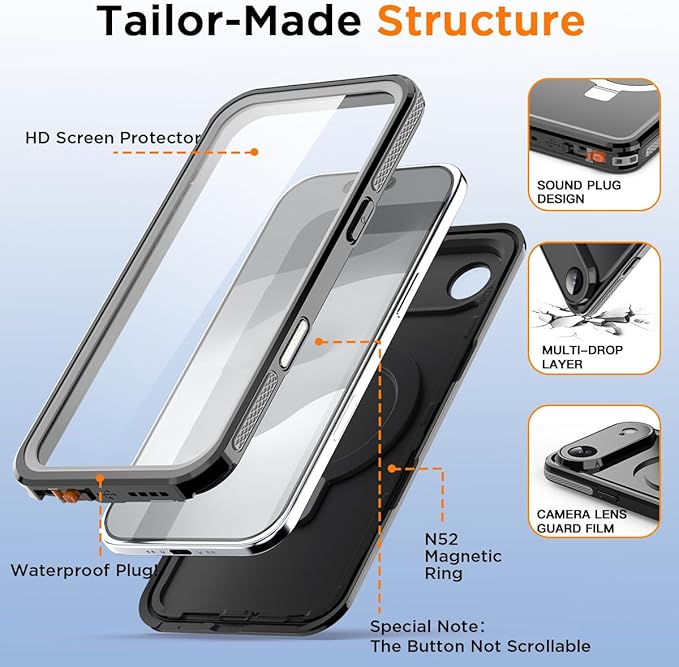 AICase Magnetic for iPhone Air Case Waterproof Magsafe[Ring Invisible Stand & Screen Protector][IP68 Underwater][Dropproof][Dustproof][Real 360] Shockproof Protective Phone Case 6.5" 2025