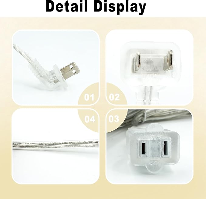 10 FT Clear Extension Cord,Indoor Thin 2 Prong Extension Cord with Flat Plug, Invisible Slim Extension Cable for Christmas Lights, Lamps & Holiday Lighting (18AWG, 10A/125V)