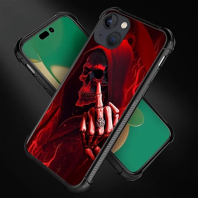 for iPhone 13 Case, Gestures Funny Skull Pattern Graphic Design Girl Boy Soft Silicone Hard Acrylic Shock Protection for iPhone 13