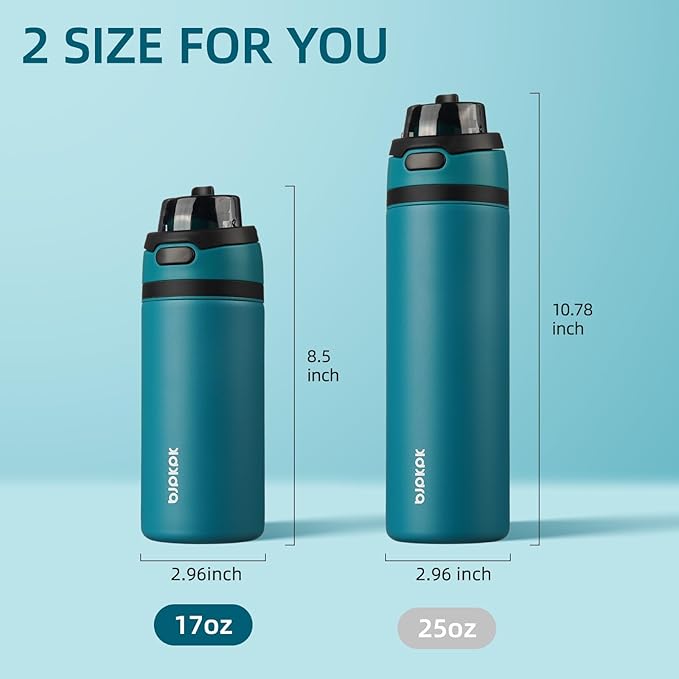 BJPKPK 17oz Insulated Water Bottle with 2-1 Straw Spout Lid, Stainless Steel Metal Water Bottles with Carry Handle, BPA Free, Leak-Proof, Fits in Car Cup Holder, Thermo for Sports,Ocean Blue