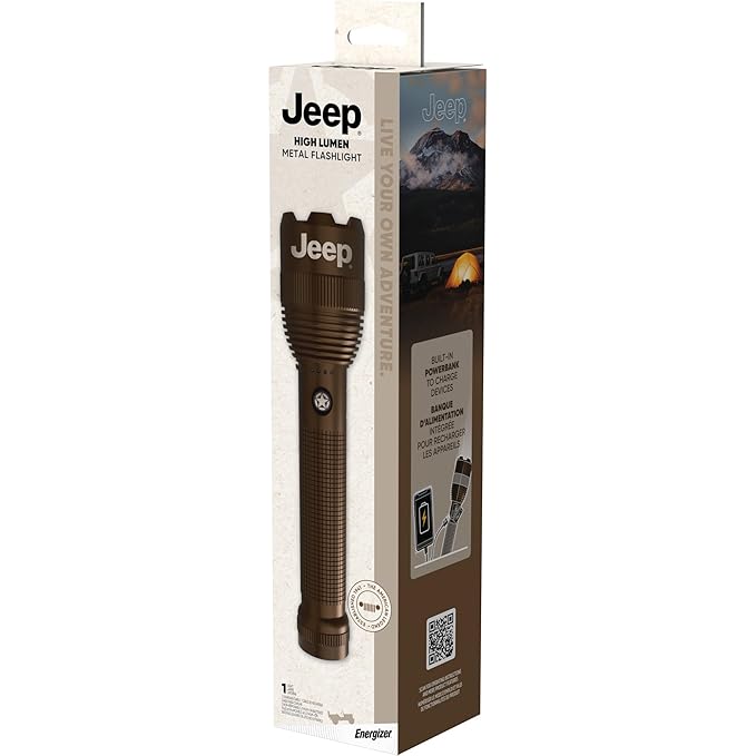Energizer Jeep High Lumen-10000 Flashlight Recharegeable, Ultra Bright 10,000 Lumens Tactical Flashlight, IPX4 Water-Resistant, USB-C Cable Included