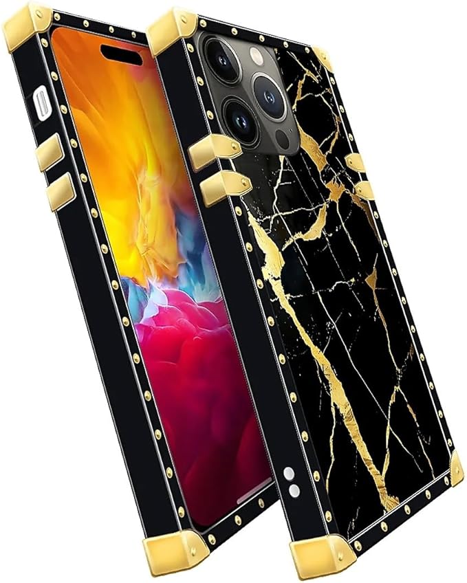 Compatible with iPhone 15 Pro Max Case, Black Gold Marble Nature Luxury Golden Decoration for Girl Women Soft TPU Shockproof Protective Hard PC Back for iPhone 15 Pro Max