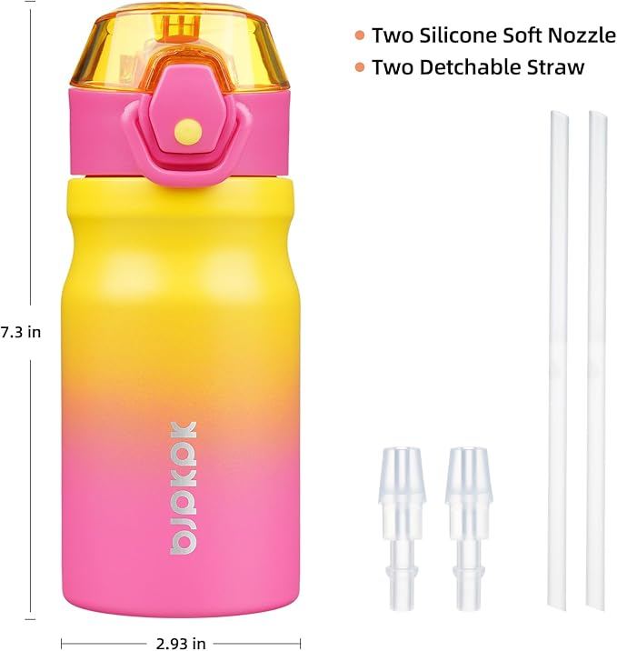 BJPKPK Water Bottle with Straw 14oz Insulated Water Bottles Reusable Stainless Steel Metal Thermal Flask with Leak Proof Lockable Lid and Carry Handle,Rainbow