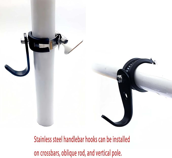 Adjustable Handlebar Hook Mount, Universal Pole Storage Hook, Black Metal Clamp Design (Single(Large), 1)