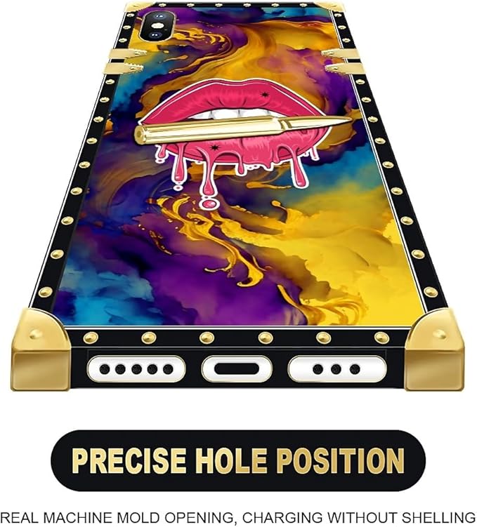 Compatible with iPhone XR Case, Cool Corlorful Lip Marble Luxury Golden Decoration for Girl Women Soft TPU Shockproof Protective Hard PC Back for iPhone XR