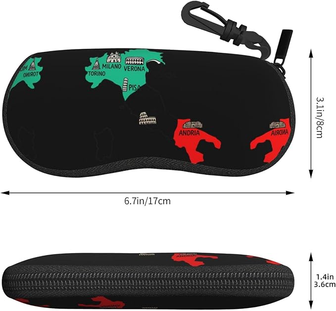YANGqing Italy Map Cities Marked Print Light Soft Shell Glasses Case Portable & Lightweight Sunglasses Bag, Slim Travel Eyeglasses Pouch