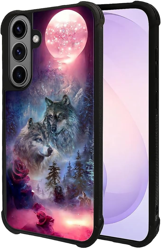 for Samsung Galaxy S26 Plus Case,Graphic Design for Girl Boy Soft Silicone Hard Acrylic Shock Protection Designed for Samsung Galaxy S26 Plus Star Two Wolfs Howling Pattern