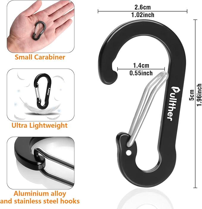 Aluminum Carabiner Clips- Set of 20,Carabiner Clip 2 inch