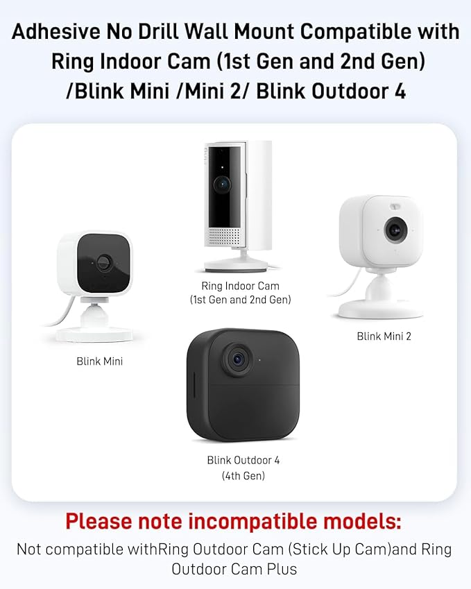 No Drill Ring Indoor Cam Adhesive Wall Mount Bracket, Strong Durable Adhesive Camera Mount Stand for Ring Indoor Cam and Indoor Cam Plus/Blink Mini 2K+/Outdoor 4 Mount, 2 Pack Mount Bracket