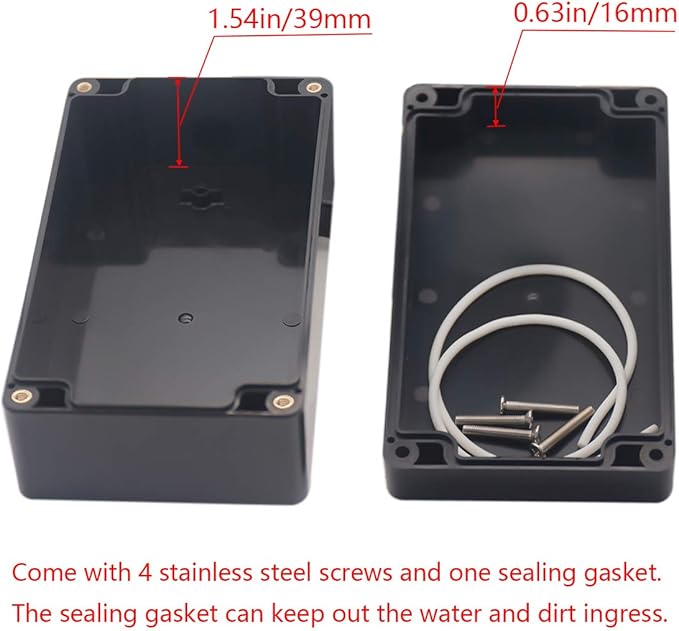2 Pack Project Box IP65 Waterproof Junction Box ABS Plastic Black Electrical Boxes DIY Electronic Project Case Power Enclosure 6.22"x3.54"x2.36"(158x90x60mm)